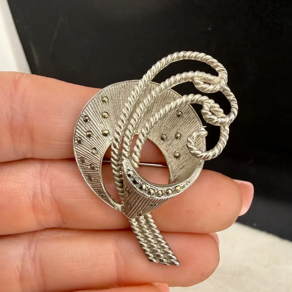 Vintage Kramer Brooch Silver Tone Marcasite